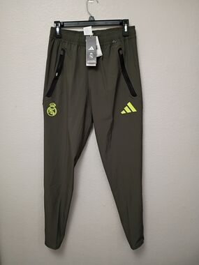 Adidas Real Madrid Olive Lightweight Track Pants with Neon Logos